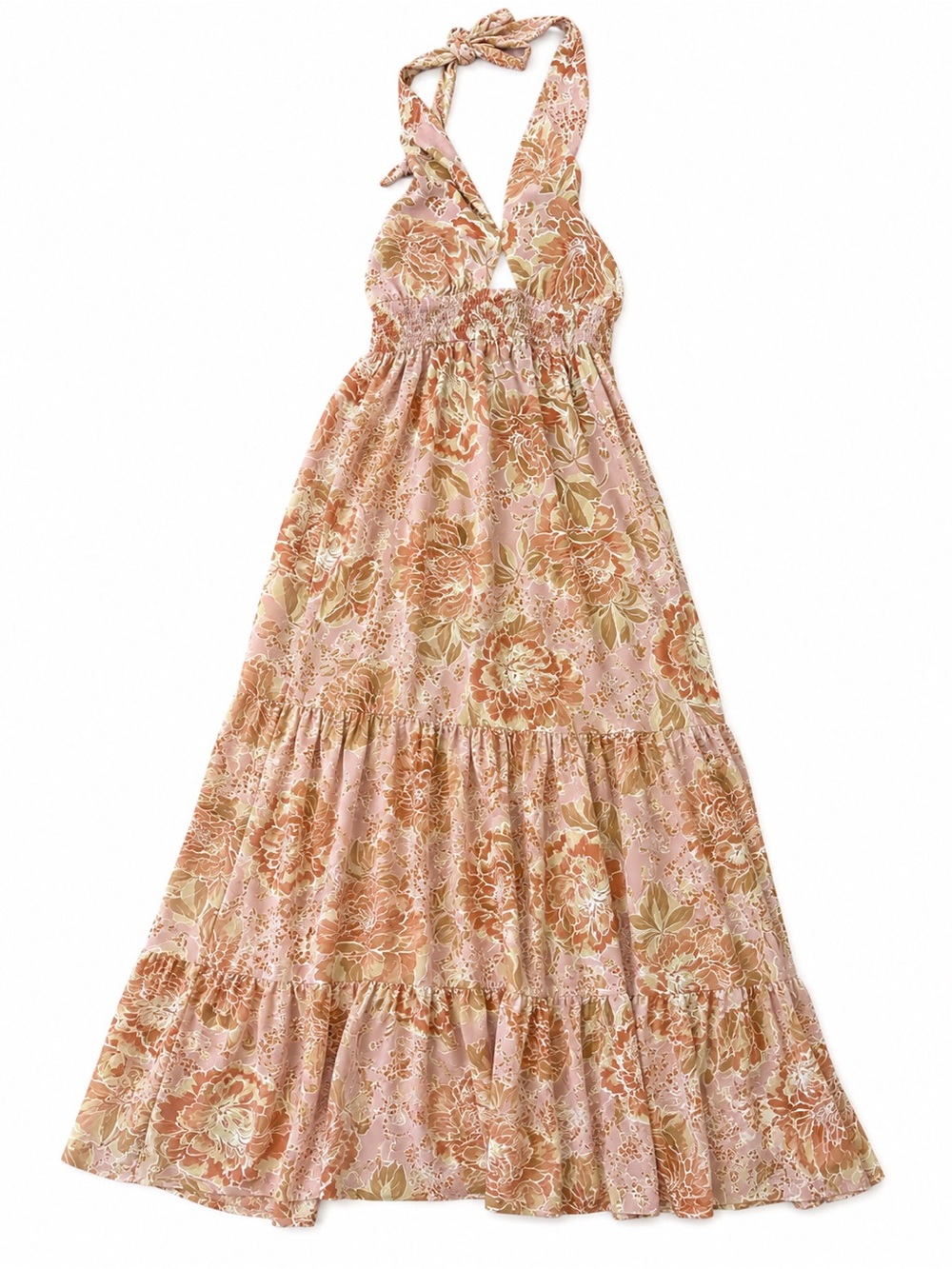 ZESICA Floral Halter Maxi Dress Smocked Boho Tiered Dress